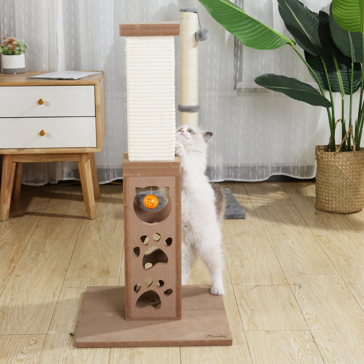 Cat Roman Column Scratching Post Sisal Fabric With Perch